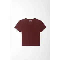 TENNIS - Camiseta para mujer en algodón granate con cuello en V