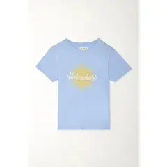 TENNIS - Camiseta básica con estampado de sol azul para mujer