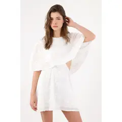 TENNIS - Vestido corto corte A con capa flotante en algodón blanco para mujer