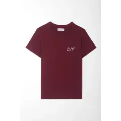 TENNIS - Camiseta fit recto con gráfico mini café y cóctel de algodón vinotinto para mujer