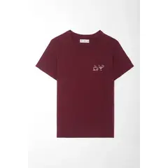 TENNIS - Camiseta fit recto con gráfico mini café y cóctel de algodón vinotinto para mujer