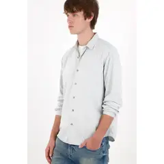 TENNIS - Camisa fit regular con botones en contraste de algodón gris claro para hombre