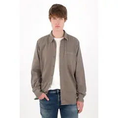 TENNIS - Camisa fit relajado con botones caramelo en algodón gris topo para hombre