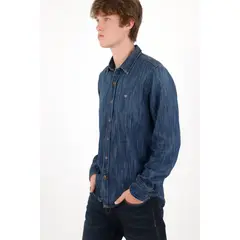 TENNIS - Camisa corte recto con índigo preteñido en algodón azul para hombre