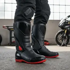 VENUS - Botas De Caucho Para Motociclista Color Negro y Suela Roja Ref Racing