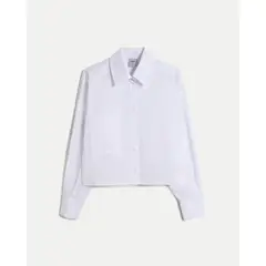 ATMOS - Camisa Crop Con Bolsillo Frontal Para Mujer Blanco
