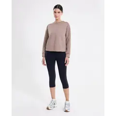 ATMOS - Buzo Cuello Redondo Plush Suave Para Mujer Café