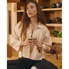 ATMOS - Saco Corto Abierto Bolsillos Frontales Para Mujer Blanco