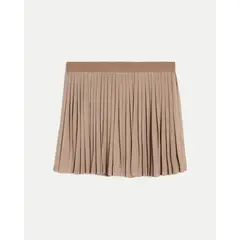 ATMOS - Falda Mesh Plisada Con Biker Para Mujer Café