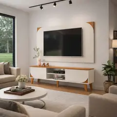 MUEBLES 2020 - Panel TV 65" + Mesa Juna Canela/Blanco Apagado