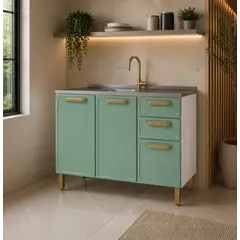 BERTOLINI - Mueble inferior de cocina 86x120x48cm en Acero con lavaplatos central Menta