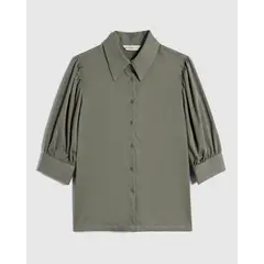 PATPRIMO - Camisa Camisera Con Mangas Recogidas Para Mujer Para Mujer Verde