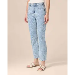 PATPRIMO - Jeans Straight Con Bordado Floral Para Mujer Para Mujer Azul