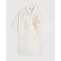 PATPRIMO - Camisa Manga Corta Con Aplique Para Mujer Curvy Para Mujer Blanco