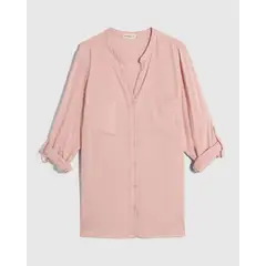 PATPRIMO - Camisa Cuello Nerú Y Doble Bolsillo Para Mujer Curvy Para Mujer Rosado
