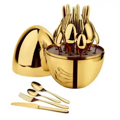 GENERICO - Set Cubiertos De 24 Piezas Acero Inox Dorado + Estuche Huevo
