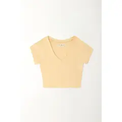 TENNIS - Camiseta tipo crop amarilla para mujer