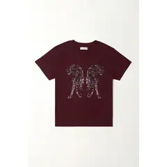TENNIS - Camiseta para mujer de algodón vinotinto fit regular con felinos