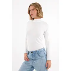 TENNIS - Camiseta manga larga cuello tortuga crudo para mujer