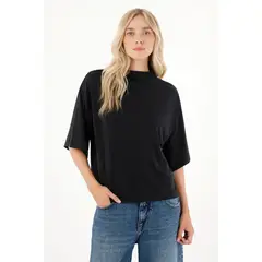 TENNIS - Camiseta cuello alto negra para mujer