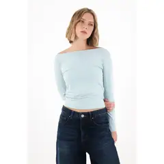 TENNIS - Camiseta cuello bandeja ajustada azul para mujer