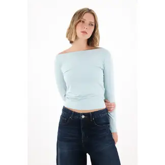 TENNIS - Camiseta cuello bandeja ajustada azul para mujer