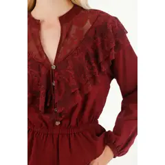 TENNIS - Camisa con encaje en frente roja para mujer
