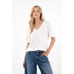 TENNIS - Camiseta con cuello en V crudo para mujer