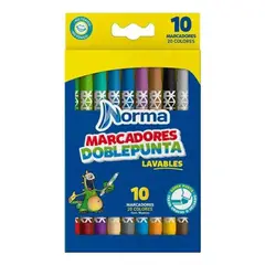NORMA - Plumones Doble Punta Lavables Pack 10 Colores Brillantes Para Papel