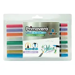 GENERICO - Plumones Punta Pincel Metalizados Doble Punta 8 Colores