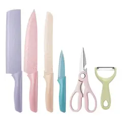 GENERICO - Set de Cuchillos de Cocina 6 Piezas Acero Inoxidable Kit Completo con Tijeras y Pelador