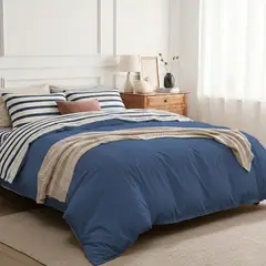 MY HOME STORE - Set Funda de Duvet AzulGris Claro + Juego de Sábana Navy Print