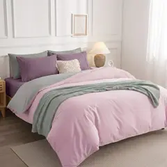 MY HOME STORE - Set Funda de Duvet RosadoGris Oscuro + Semijuego de Sábana Purpura