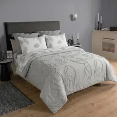 MY HOME STORE - Set Funda de Duvet Harmony Leaf Gris+ Juego de sábana Leaf Gray