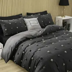 MY HOME STORE - Set Funda Duvet Línea Harmony PomDeco + Semijuego de Sábana Negro