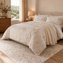 MY HOME STORE - Set Funda de Duvet Línea Gold Blanco + Tapete Línea Gold Blanco 90x150