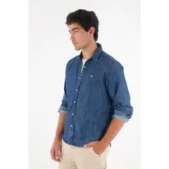 TENNIS - Camisa manga larga azul para hombre