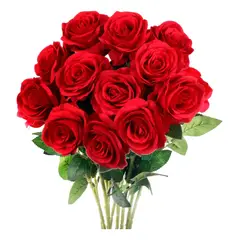 MIELTECH - 12 Rosas Rojas Artificiales De Seda, Rosas Falsas