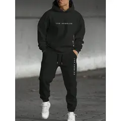 URBAN PLUS - Conjunto sudadera hombre negro los angeles