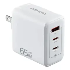 ADATA - Cargador 3 Puertos USB C USB A Carga Rápida GaN 65W Blanco