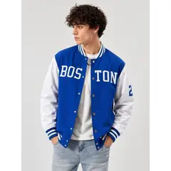 URBAN PLUS - Chaqueta beisbolera estampada azul rey blanco