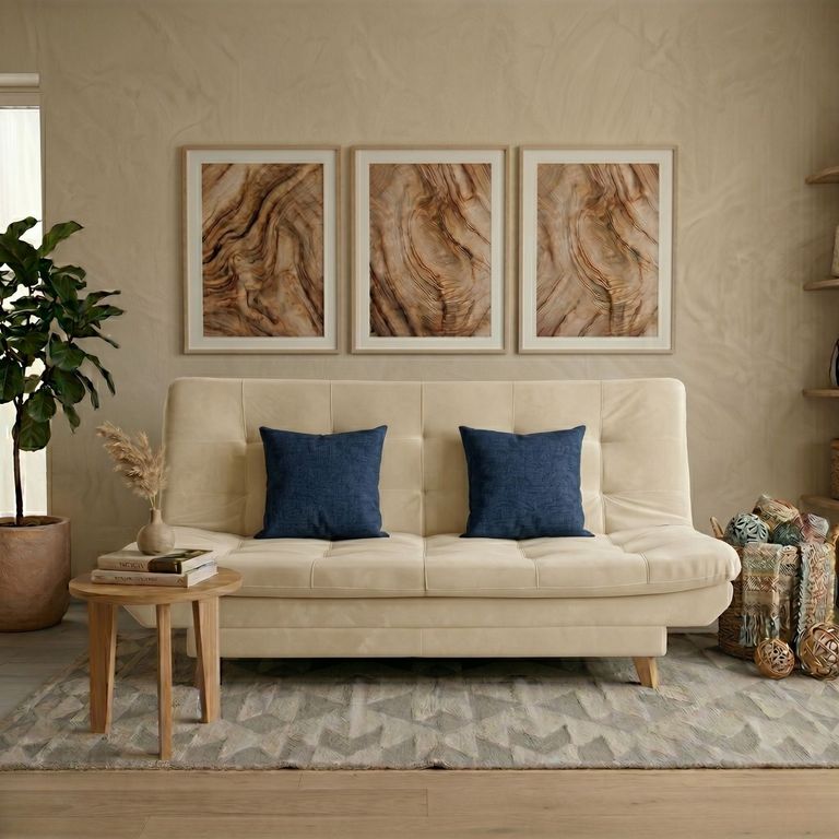 Imagen de Sofá Cama Tipo Coral Beige + 2 Cojines