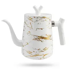GENERICO - Tetera Cuello De Ganso Elegante 1L Blanca Dorada Pour Over Café Té Diseño Luxury Cocina Moderna