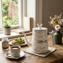 GENERICO - Cafetera Cuello De Ganso Elegante 1L Blanca Dorada Pour Over Café Té Diseño Luxury Cocina Moderna