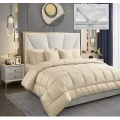ZHOPI CO - Combo Edredon Tipo Plumon Cama Doble Beige Con Dos Fundas Y Cojines Mas Sabana Doble