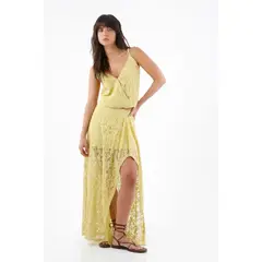 TENNIS - Top de tiras para mujer en encaje de algodón amarillo fit relajado con escote cruzado