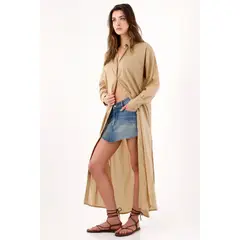 TENNIS - Camisa oversize con aberturas laterales en algodón beige para mujer