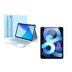 GENERICO - FORRO ESTUCHE TECLADO TRACK PAD PARA IPAD AIR 11 CHIP M2 2024 + VIDRIO AZUL