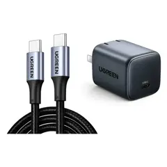 UGREEN - Cargador GaN 30W USB-C Carga Rápida Power Delivery + Cable USB-C 100W 1 Metro