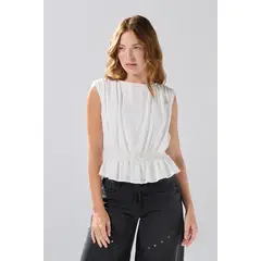 KOAJ - Blusa manga corta con cremallera en espalda Mujer
